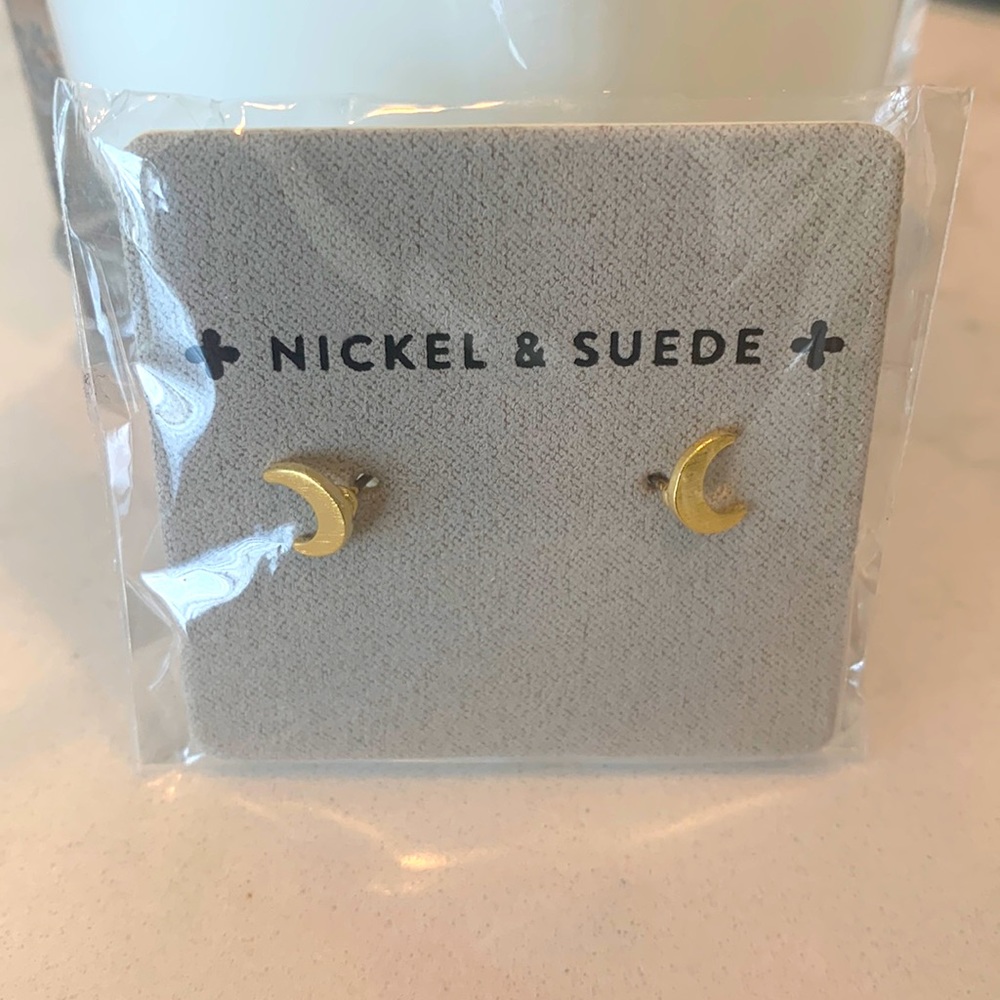 Nickel & Suede gold post MOON earrings.